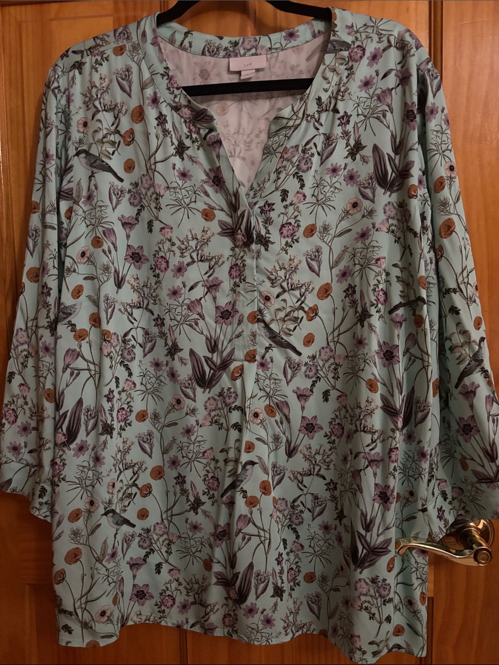 J. Jill Mint Floral V-Neck Tunic Top